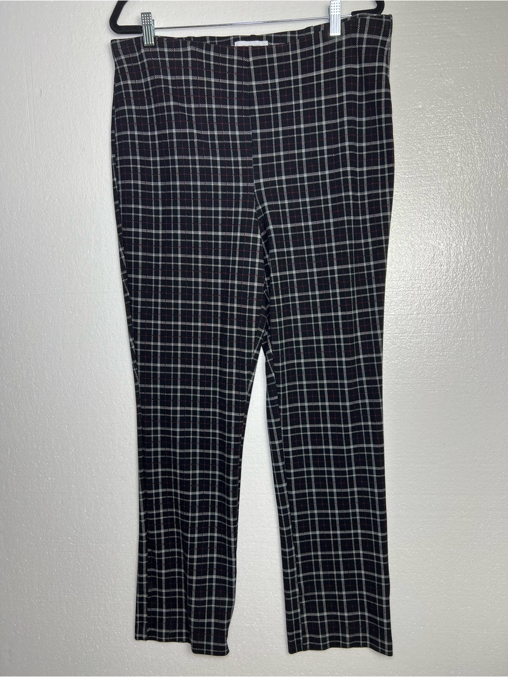 Liz Claiborne XL Black Plaid Straight Leg Pull-On Pants Stretch Fall Workwear